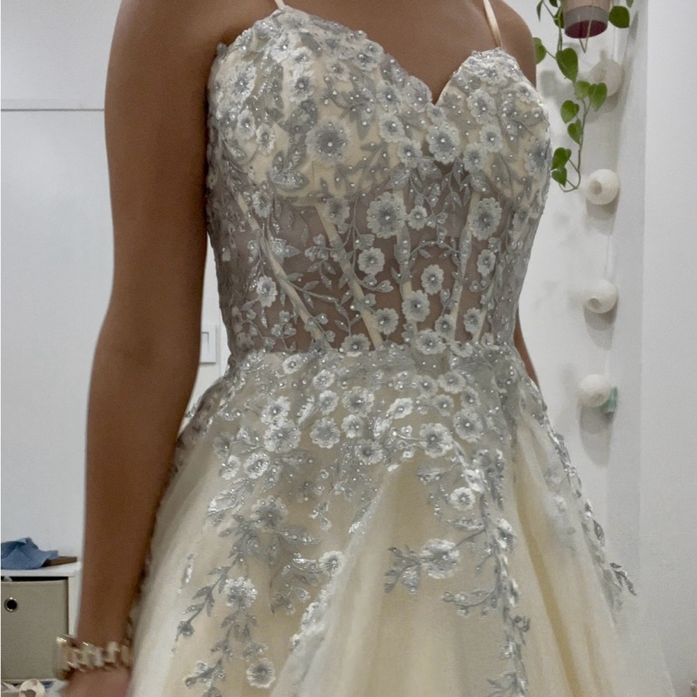 Designer Elegant Silver Floral Embellished Dress